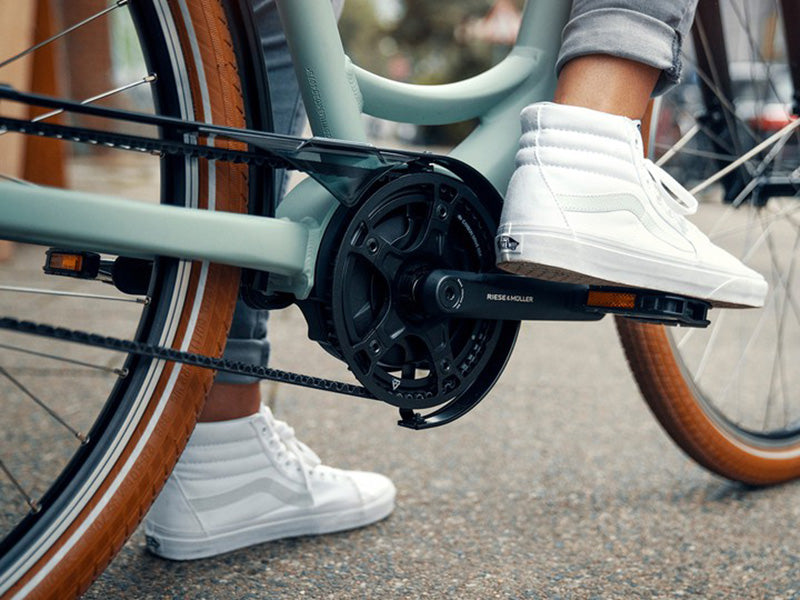 Pedals on a Swing electric bike by Riese and Muller.