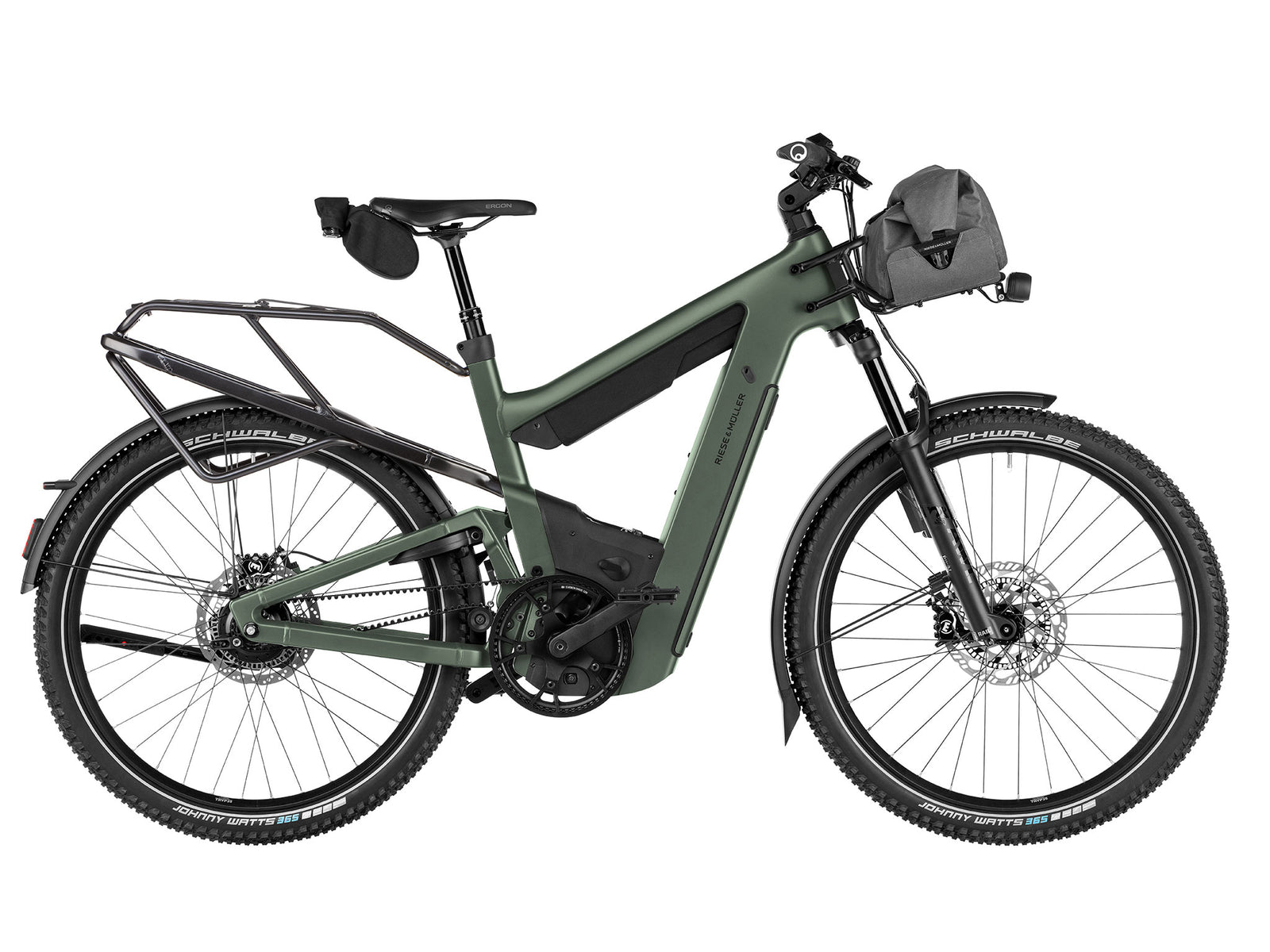 Riese and Muller Superdelite5  in Moss Green with Rohloff gears.